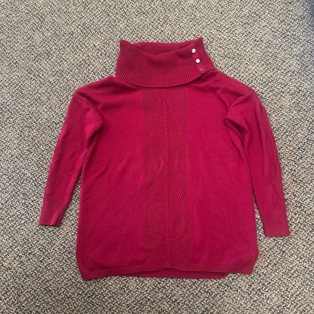 White House Black Market Red Cowl Neck Button Sweater Petites MP
